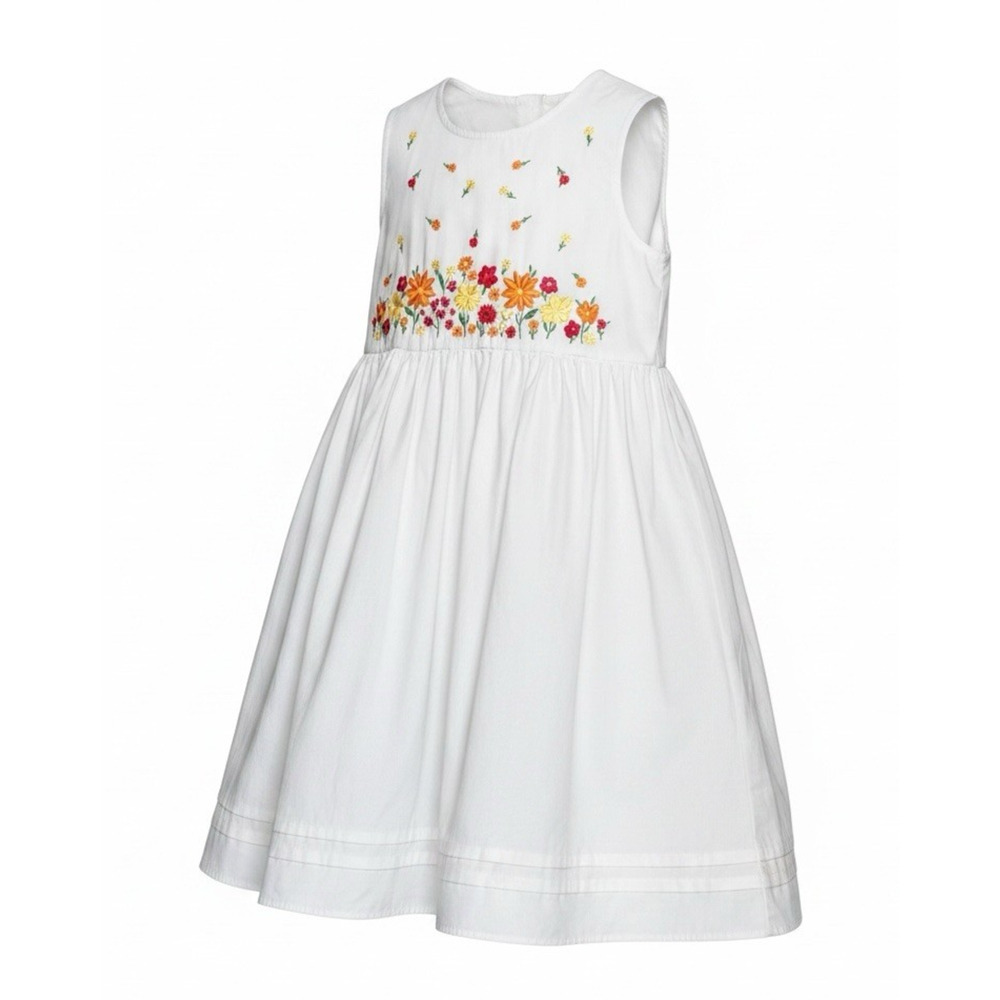 Laura Ashley Mother & Child Dress Sz 5 White Floral Embroidered 100% Cotton